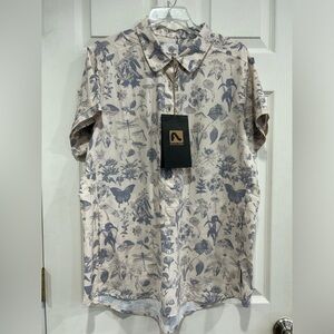 Flylow Women’s XL Aster Bike Shirt Blue White NWT Button Up Polyester Spandex